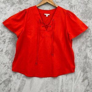 Knox Rose Orange Bell Sleeve Lace Front Cotton Blouse Top Nautical